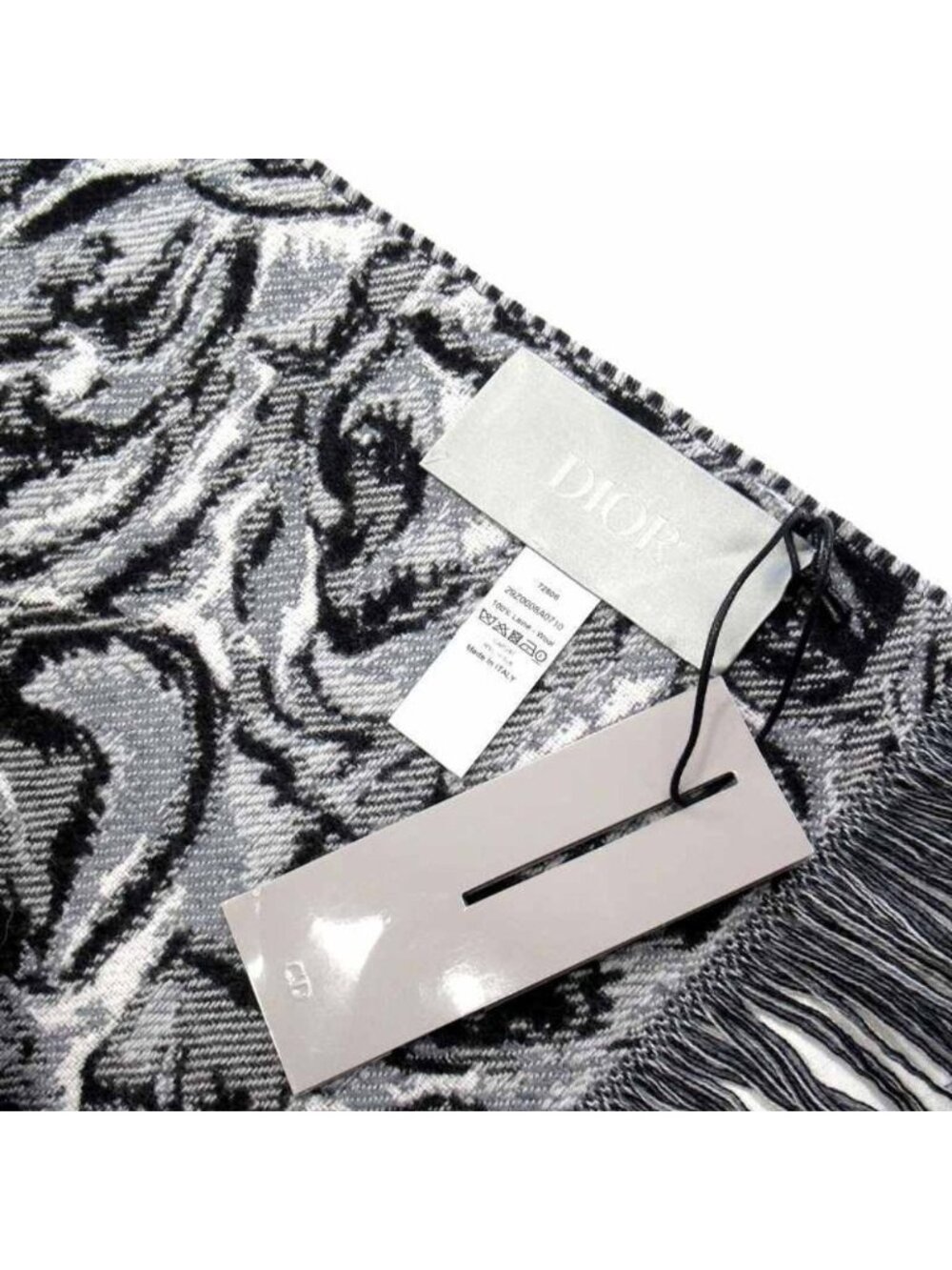 Dior Jardin All Over Pattern Throw Wool Large Shawl Logo Black Gray Scarf - Picture 5 of 5